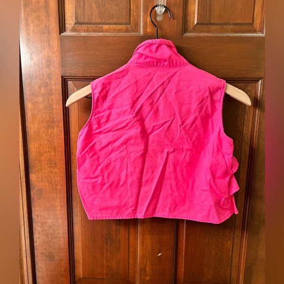 GITANO VTG 80s Girls Pink cotton button front ruffled tank top. Size L - Picture 6 of 6